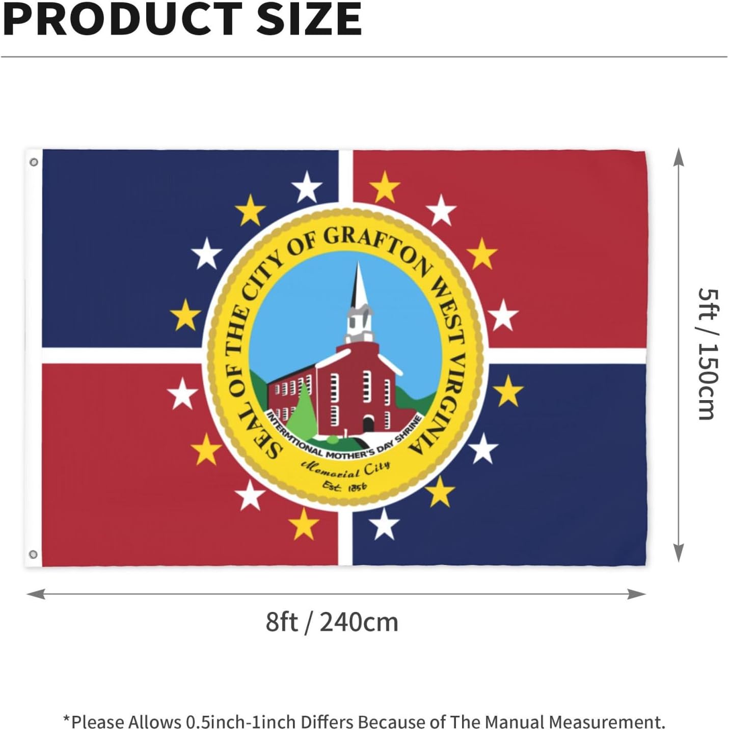 Bandera de Grafton, bandera de Virginia Occidental de 5 x 8 pies, banderas de decoración de exterior de doble cara, banderas de poliéster duradero,