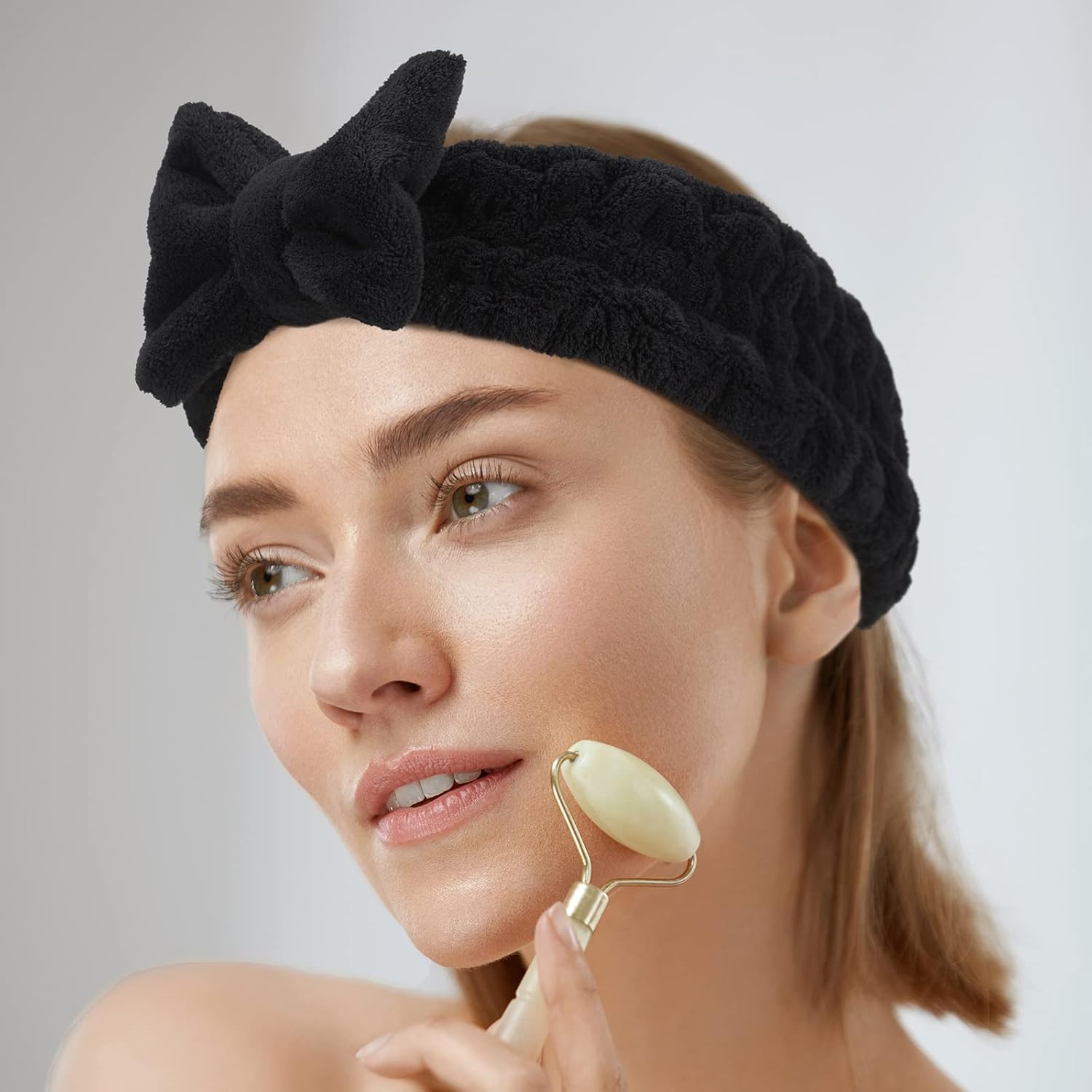 Chuangdi 4 diademas de microfibra para spa y muñequeras para lavar la cara, puños de toalla, diademas para el cabello, puños para lavado de cara