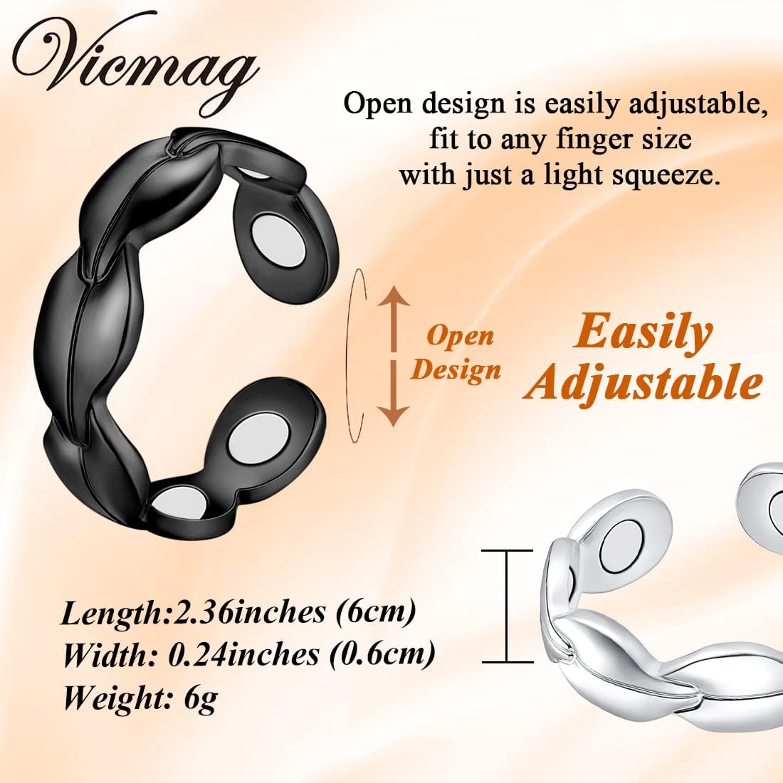 Vicmag Anillo de cobre para mujer, anillo de cobre para mujer, dedos pulgar y regalo del día de San Valentín