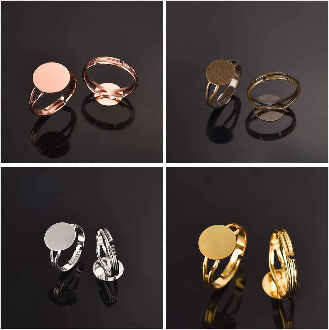 LANBEIDE 40 anillos en blanco, chapados en plata, ajustable, plano de 0.472 in, base de anillo en blanco, hallazgos de joyería en blanco