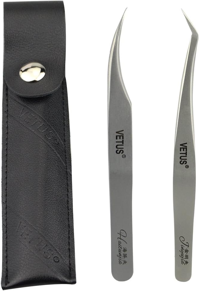 1 pinza curvada Vetus Ultra Rigidity pinzas de delfín extensiones de pestañas, pinzas de aislamiento antiestáticas de acero inoxidable para pestañas