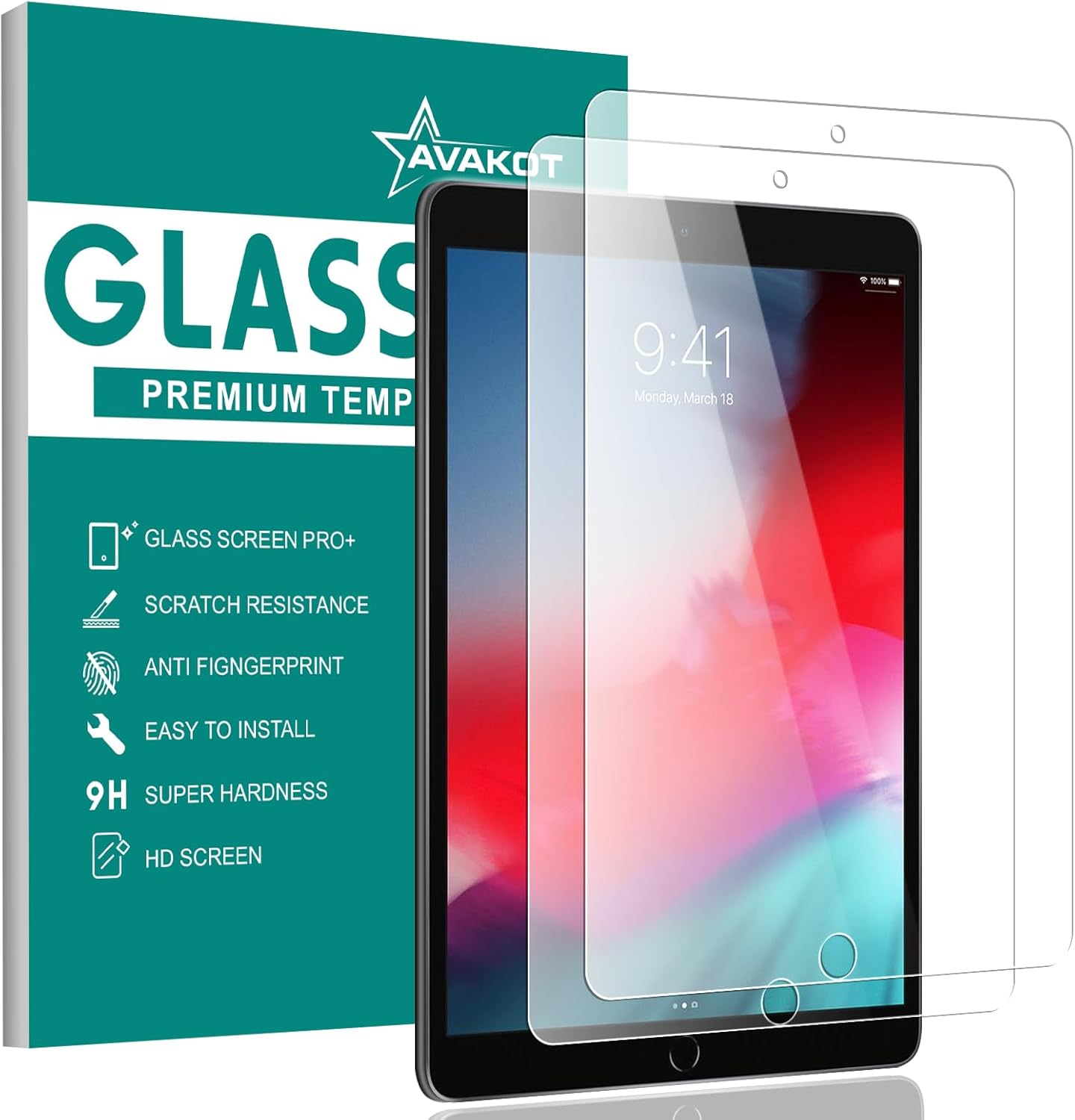 avakot Paquete de 2 protectores de pantalla para iPad Pro 10.5  Película de vidrio templado resistente a los arañazos compatible con iPad Air 3
