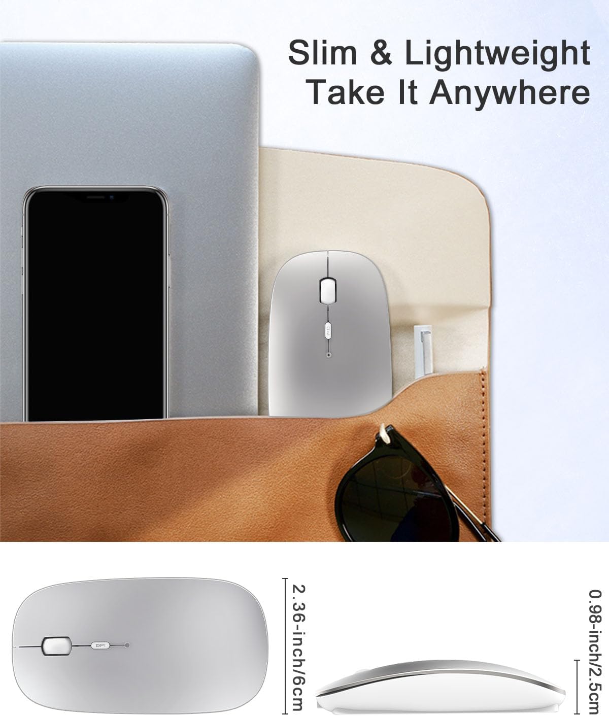 Ratón Bluetooth para laptopiPadiPhoneMac iOS 1312 y superiorPC Android mouse inalámbrico delgado USB recargable silencioso ratones compatibles con - Imagen 6