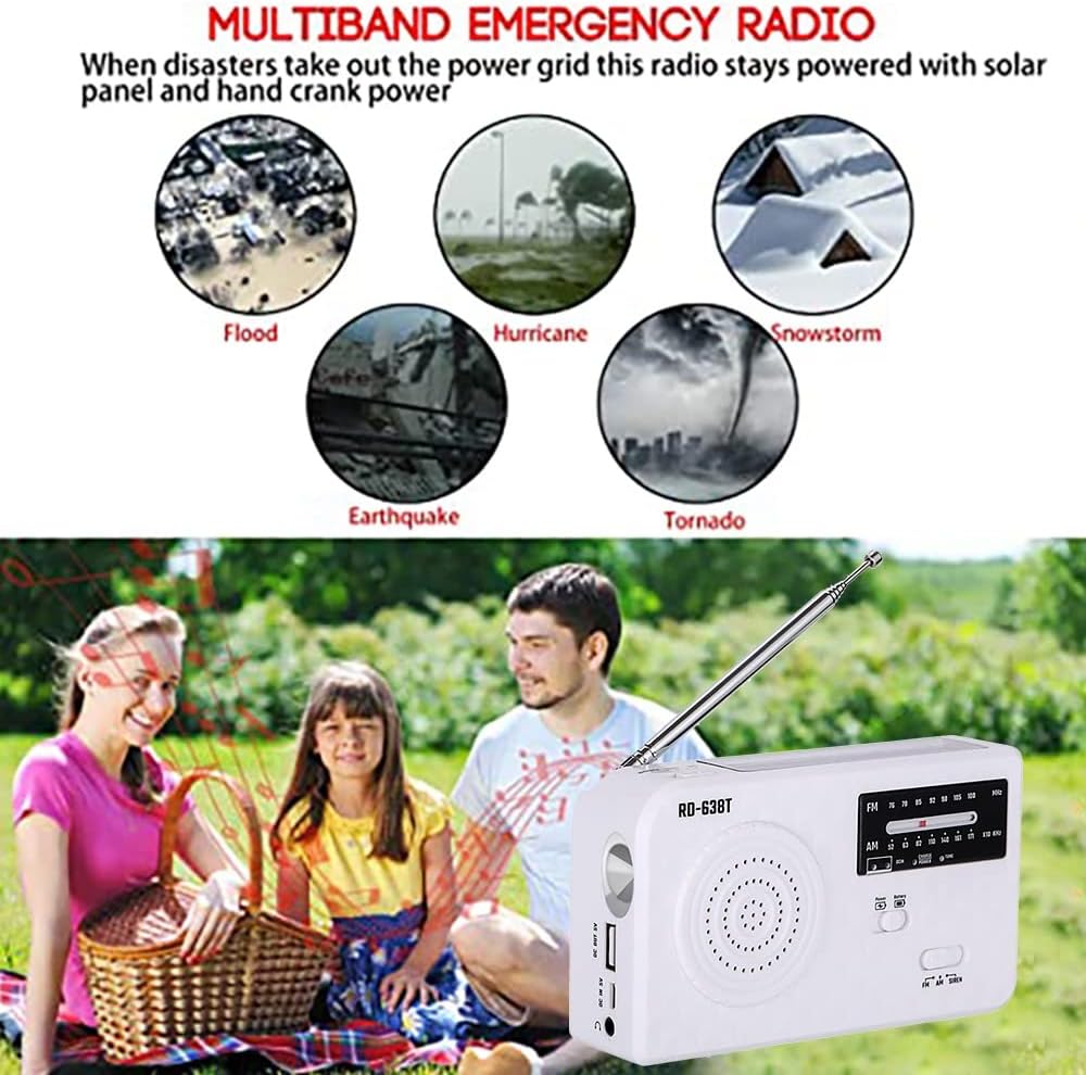 D638T Solar Manivela Generador Radio Multifuncional Emergencia Recargable LED Linterna AM FM Radio para Exterior