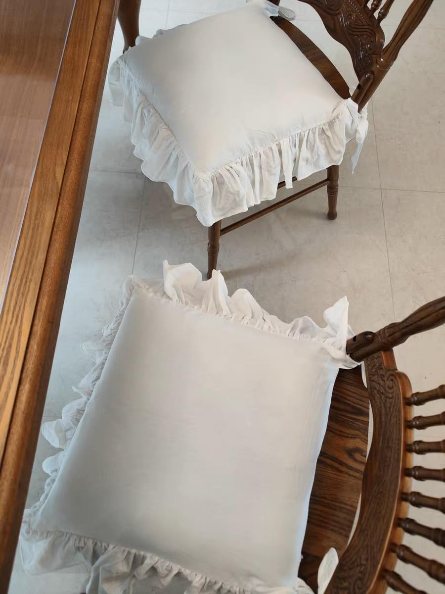 ZHULILY Cojines para sillas de interior de casa de campo para comedor, antideslizantes, con cremallera, cojín de asiento de algodón con volantes