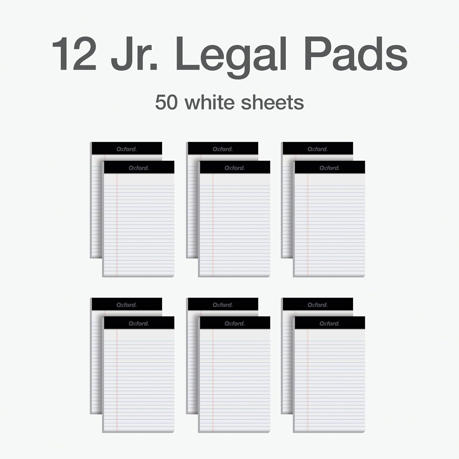 Oxford Bloc de notas legales de 5 x 8, paquete de 12, rayas estrechas, papel blanco, 50 hojas por bloc de escritura, fabricado en los Estados Unidos