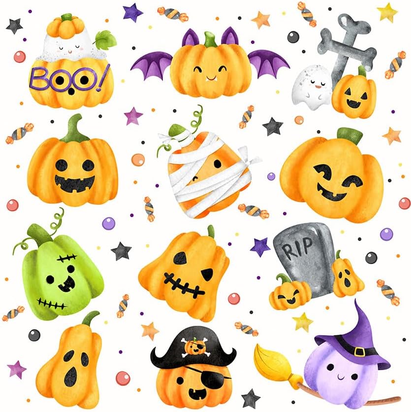 AIBIIN Cortina de ducha de calabaza de Halloween de 72 x 72 pulgadas para baño, naranja, morado, verde, calabaza, sombrero mágico, caramelos,