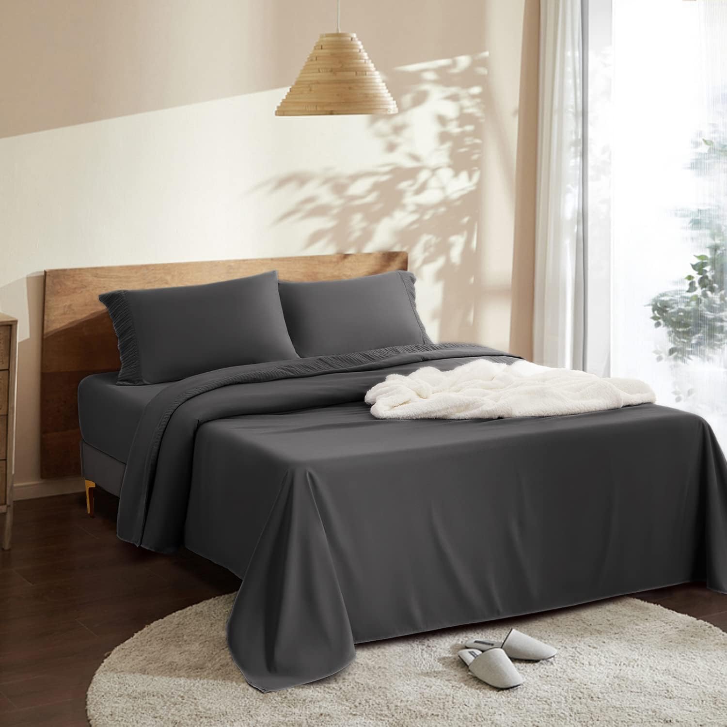 SONORO KATE Juego de sábanas de cama, sábanas suaves de 1800 hilos, sábanas y fundas de almohada de microfibra refrescante, sábanas de 4 piezas