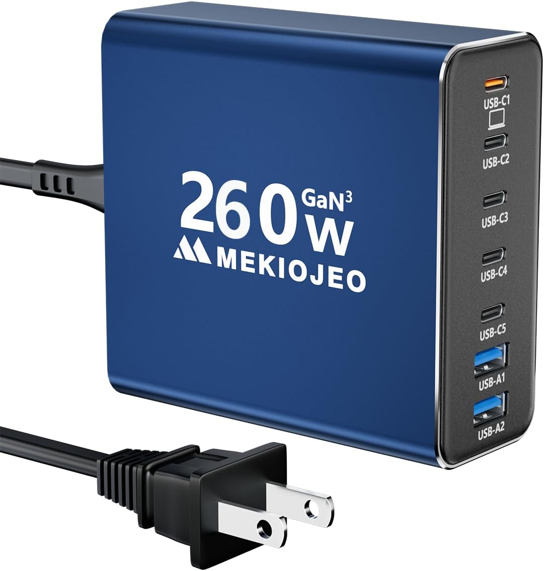 Cargador USB C de aleación de aluminio Cargador GaN Estación de carga rápida USB C 7 puertos 65W Cargador portátil para MacBook ProAiriPad ProiPhone