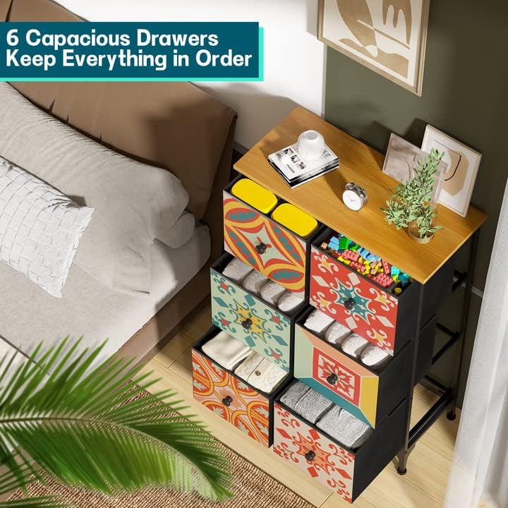 YILQQPER Cómoda para dormitorio, 6 cajones, cómoda y cómoda, organizador alto de cómoda, torre de almacenamiento de tela para armario y guardería,