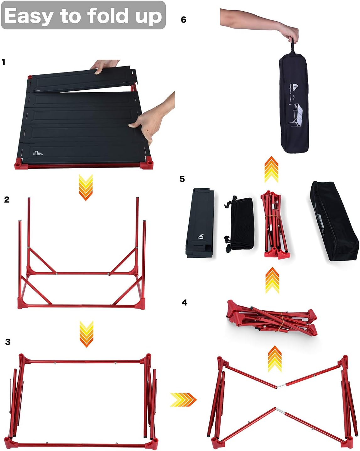 iClimb Mesa plegable extensible, área de mesa grande, ultraligera, compacta con mesa hueca para camping, mochilero, playa, concierto, barbacoa,
