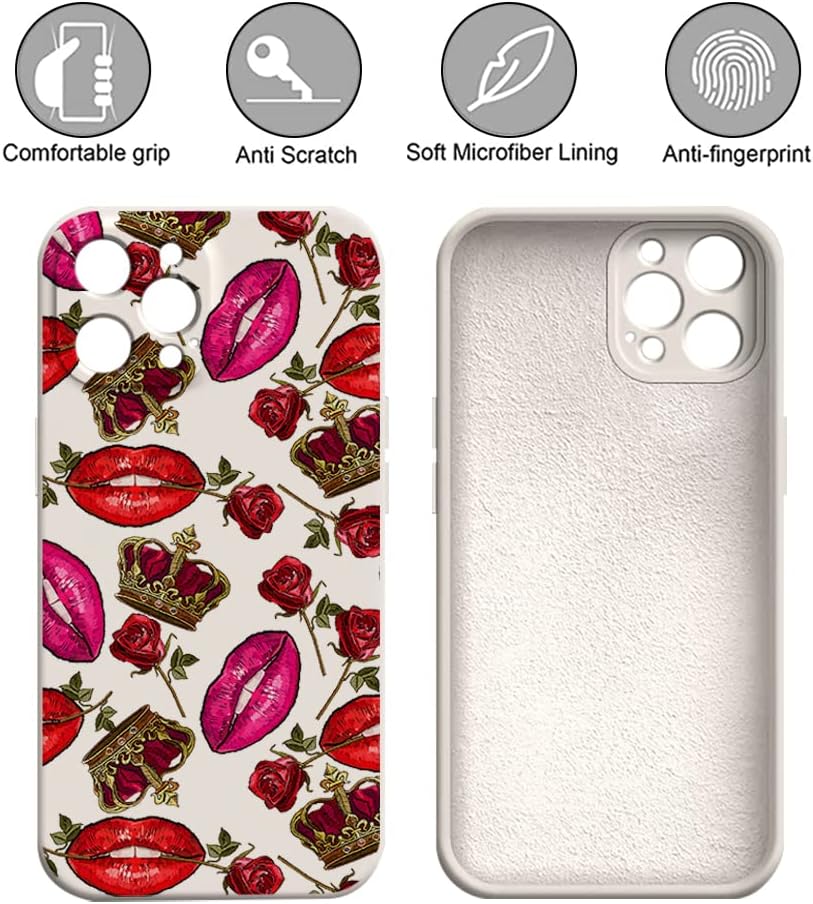 Funda compatible con iPhone 14 Pro Max, diseño de corona Queen, diseño de flores, labios, rosas, bordado, para mujeres y niñas, diseño de patrón a