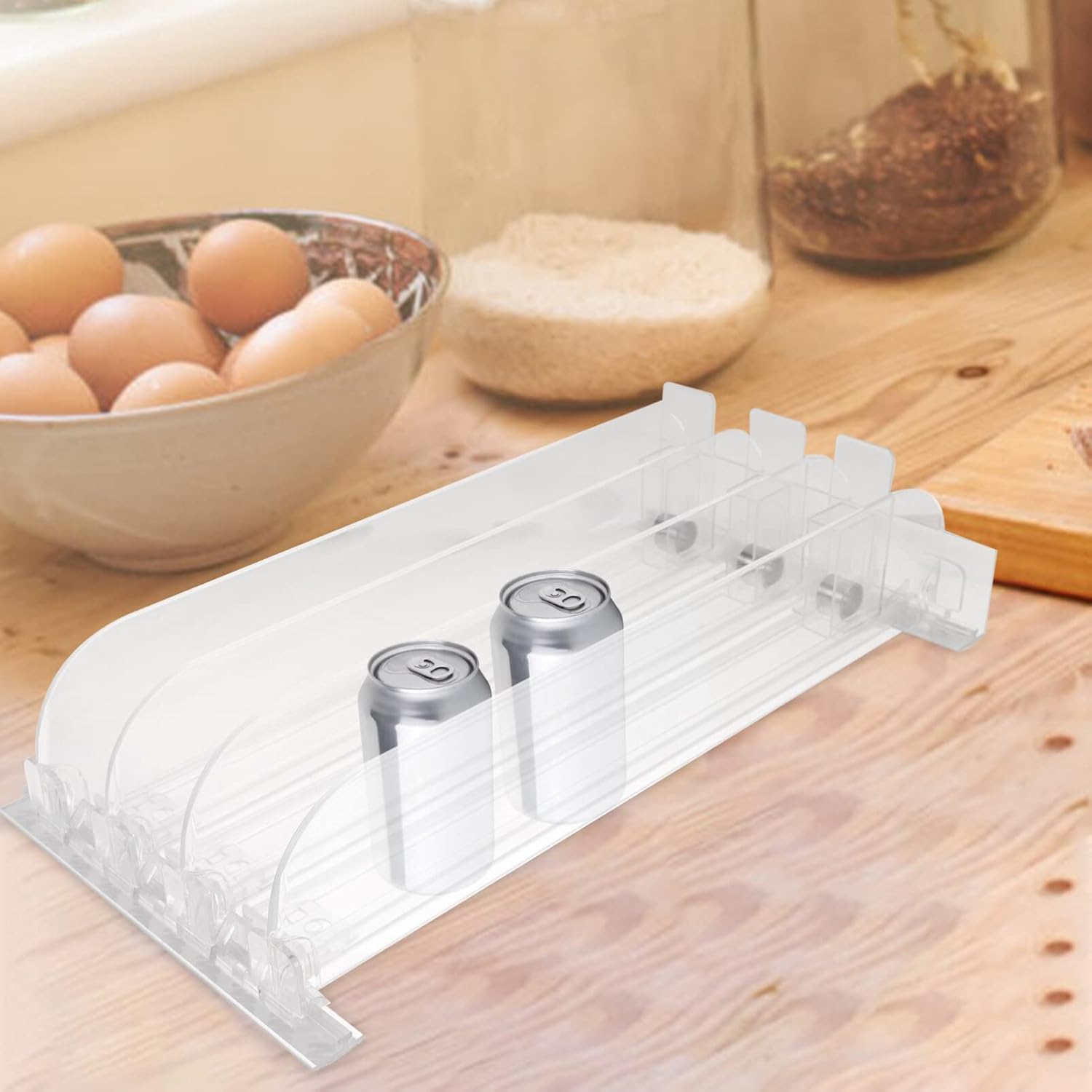 Zerodeko Dispensador de bebidas para nevera 3 unids Organizador de latas de soda autoempujante para refrigerador Empujador de bebidas ajustable