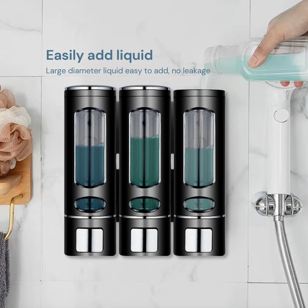 BQRIH Dispensador de champú y acondicionador, dispensador de champú de ducha 3 en 1, dispensador de champú de 3 cámaras sin taladro, dispensador de