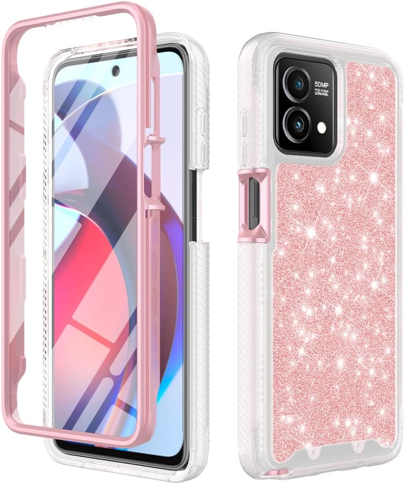 TJS Funda compatible con Motorola Moto G Stylus 5G 2023, con protector de pantalla integrado, cubierta protectora de cuerpo completo con purpurina y
