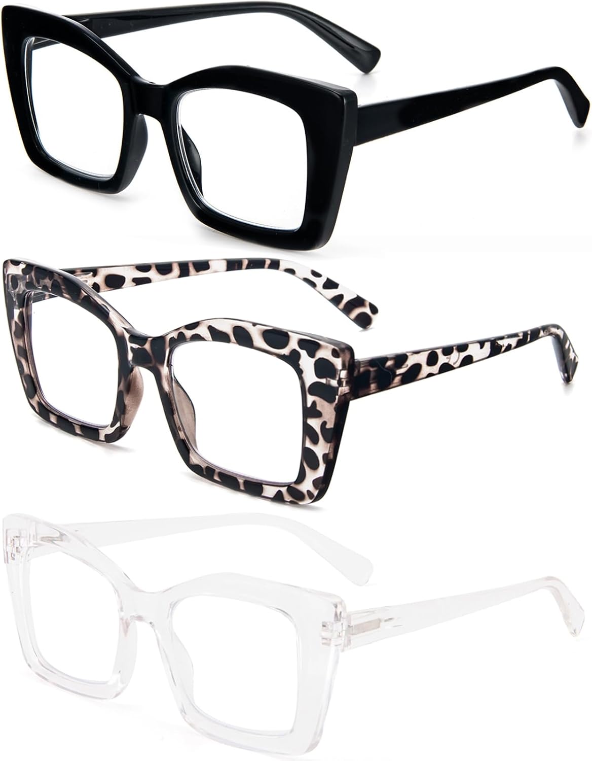 REAVEE Lentes de lectura cuadrados de gran tamaño, estilo Oprah, para mujer, bloqueo de luz azul, marco grande, para lectores de computadora,