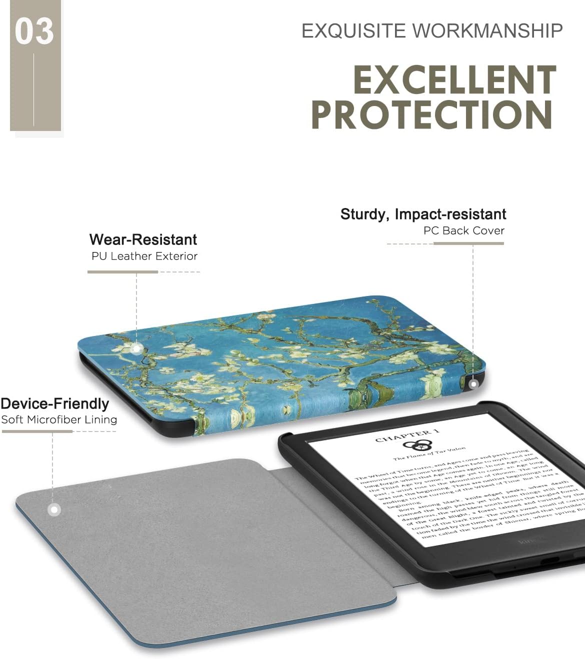 MoKo Funda compatible con Kindle de 6″ (11. generación-2022), carcasa ligera con encendido y apagado automático para Kindle 2022 11 generación