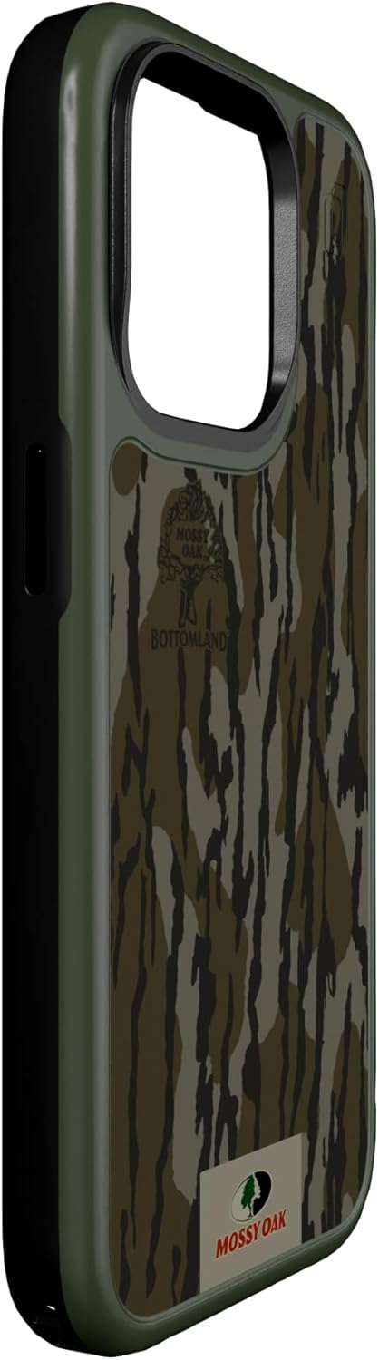 cellhelmet Mossy Oak Bottomland – Funda de doble capa en verde oliva diseñada para iPhone 15 Pro compatible con MagSafe certificada a prueba de