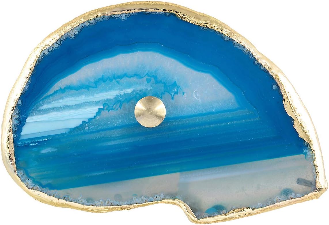 Rockcloud Pomos de ágata azul para cajón, tiradores para armario de aparador, rebanada teñida con pomos de borde chapados en oro para decoración de