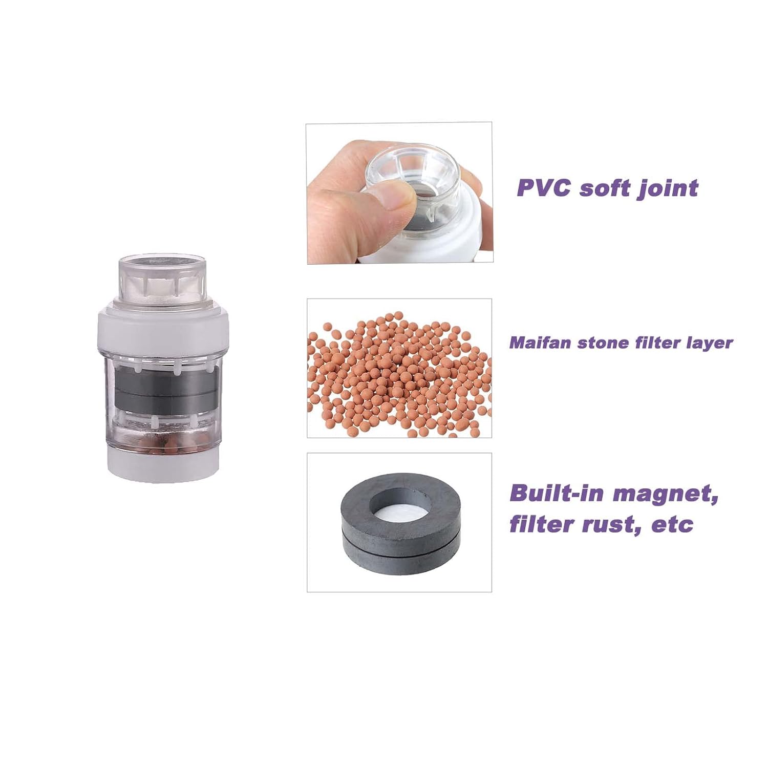 Paquete de 2 filtros de agua para grifo con piedra médica magnetizada, purificador de agua del grifo del grifo, filtro de agua de flujo rápido para
