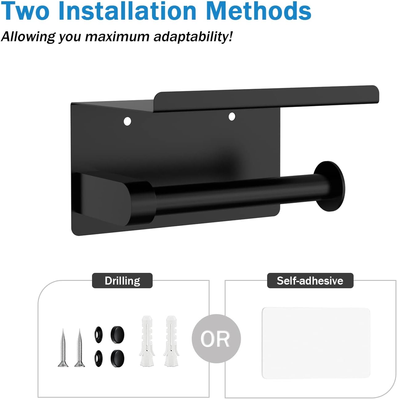 Portarrollos autoadhesivo para papel higiénico, soporte de pared o soporte de papel higiénico adhesivo con estante, soporte para papel higiénico,
