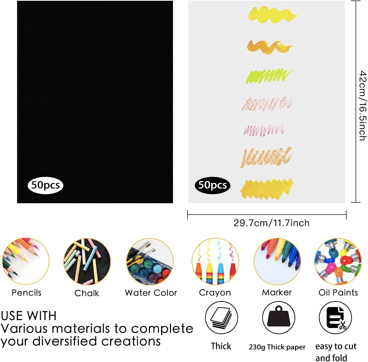 Papel para póster, paquete de 100 tableros de póster, tablero de póster en blanco y negro, tablero de exhibición gráfica en blanco, tabla de cortar