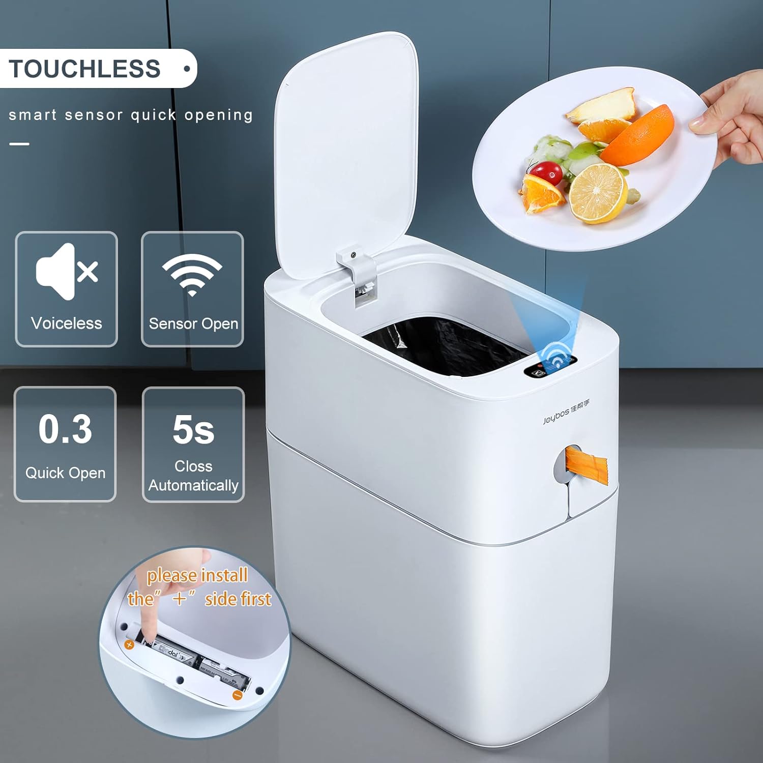 MOPUP Basurero de baño pequeño automático de 3.5 galones, con sensor de movimiento delgado, de plástico, estrecho, para dormitorio, oficina, casa