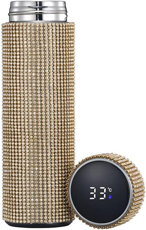 Nuevo Smart Diamond Thermos Pantalla de temperatura táctil Frasco de vacío de acero inoxidable Botella de agua Taza de café Taza de termo (Plata)