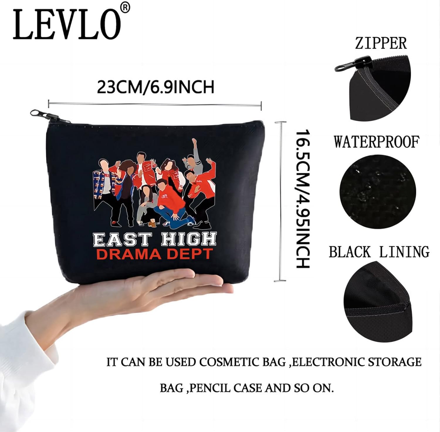 LEVLO Bolsa de maquillaje cosmética para fanáticos de la película de Broadway, regalo de East High Drama Dept Dept con cremallera, bolsa para