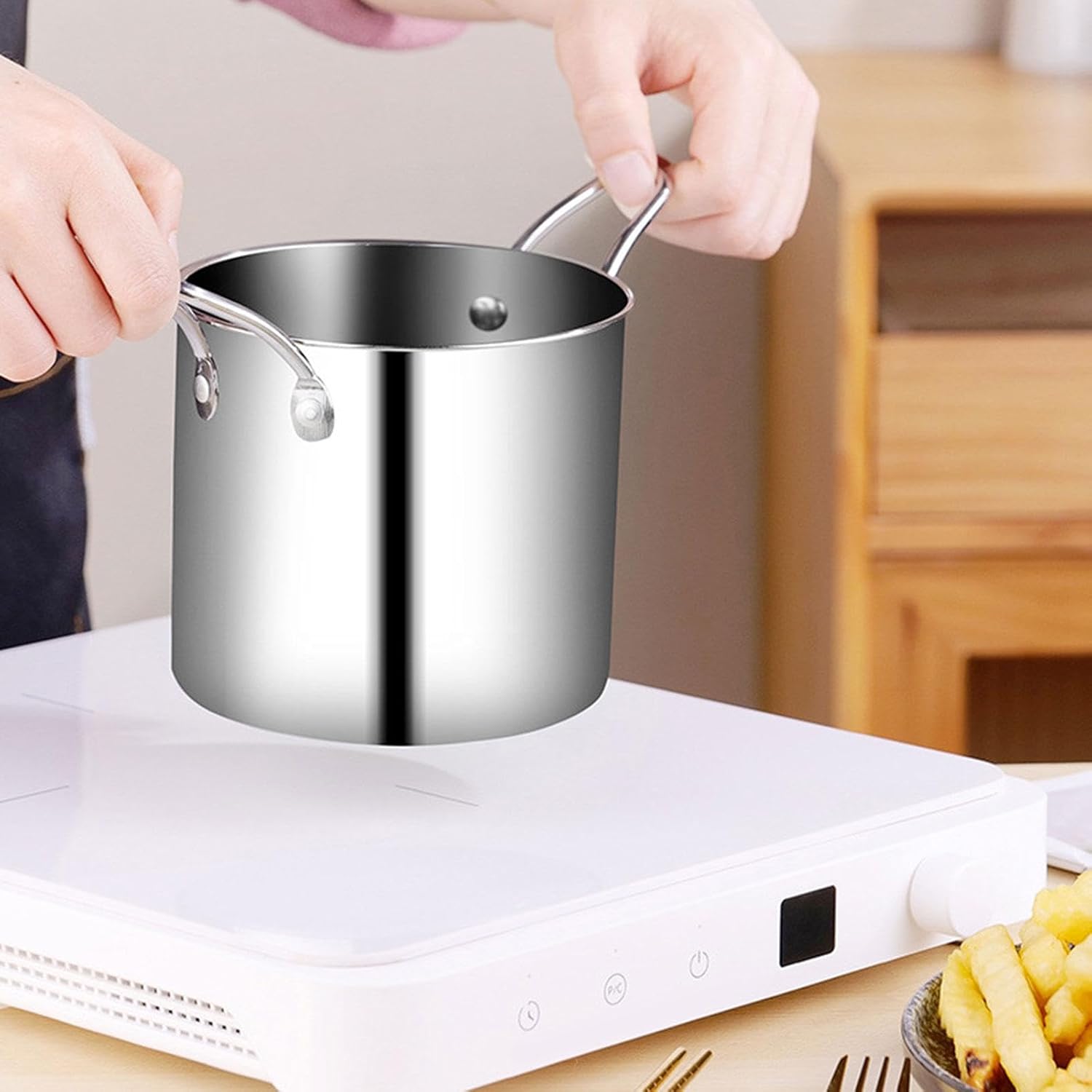 Olla multiusos para freidora, sartén de cocina con cesta coladora, olla japonesa de tempura para cocina, hogar, fiesta