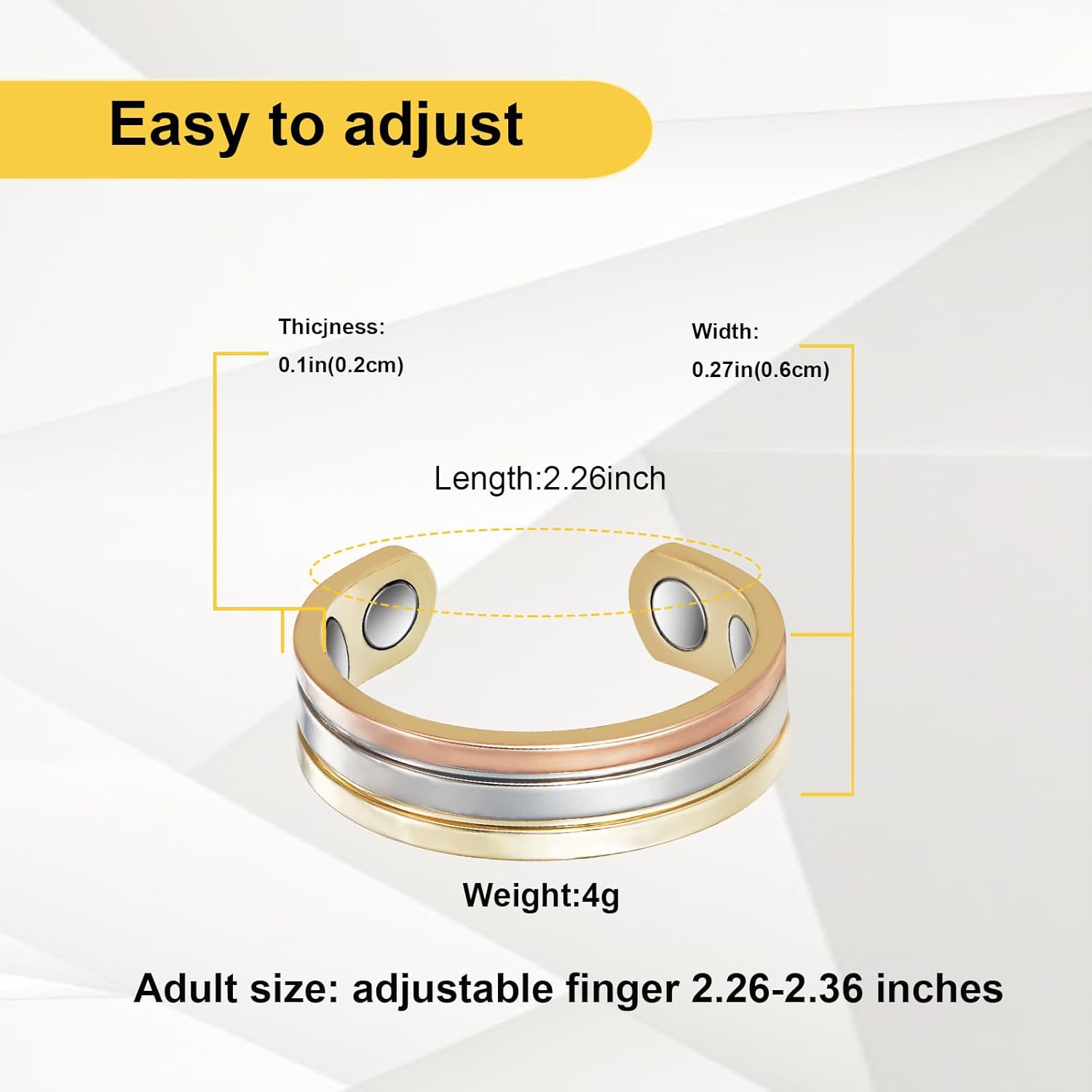 Anillos de cobre para mujer para artritis y articulaciones, anillo de terapia magnética ajustable de cobre puro, joyería de cobre con imán de 3500