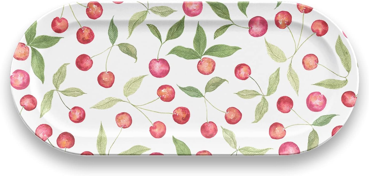 Abode Homewares by TarHong Berries & Cherries – Bandeja ovalada, 17.7 x 7.9 pulgadas, melamina pura, inastillable