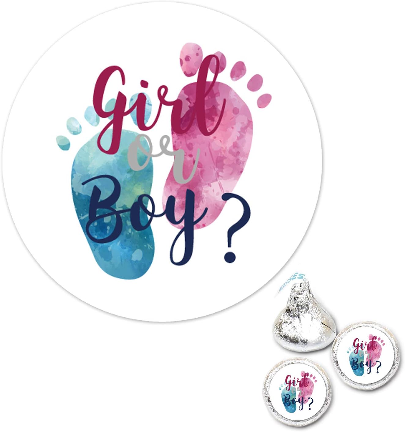 180 etiquetas adhesivas de gotas de chocolate, huellas de revelación de género, etiquetas de besos para baby shower, etiquetas de recuerdo de baby