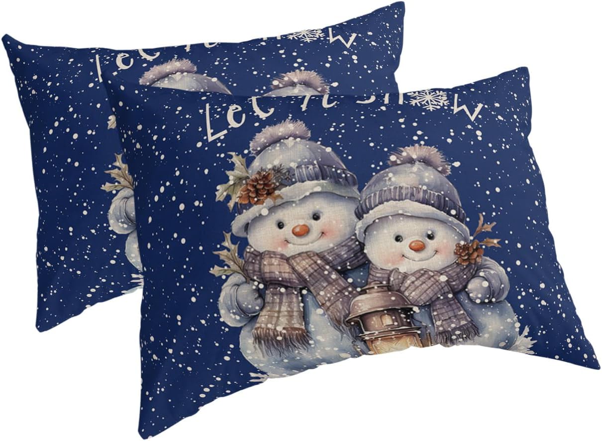 Fundas de almohada de invierno con diseño de muñeco de nieve tamaño Queen, 2 paquetes de fundas de almohada suaves para sofá, funda de cojín lumbar