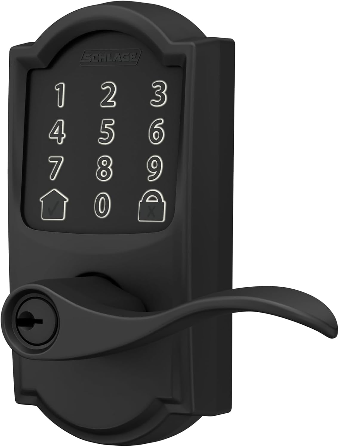 Schlage FE789WB CAM 622 Acc Encode WiFi Accent Lever Smart Lock, cerradura de puerta con pantalla táctil de entrada sin llave con borde Camelot,