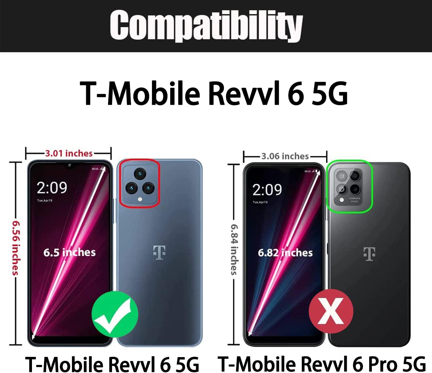 Funda para teléfono T-Mobile Revvl 6 5G con protector de pantalla de vidrio templado 2 unidades, funda T-Mobile Revvl 6 5G con protección completa