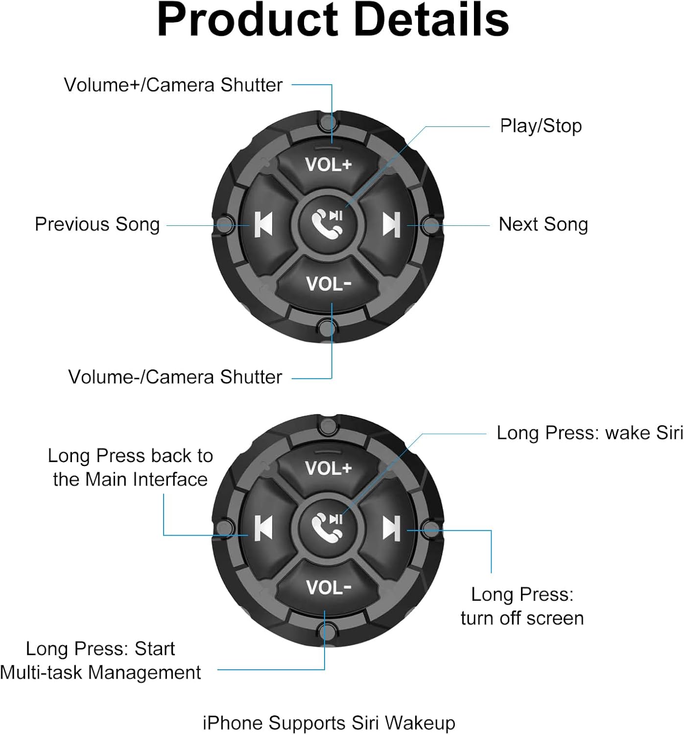 Control remoto universal del volante del coche inalámbrico botón impermeable soporte Bluetooth adecuado para Android iPhone Wince conectado a