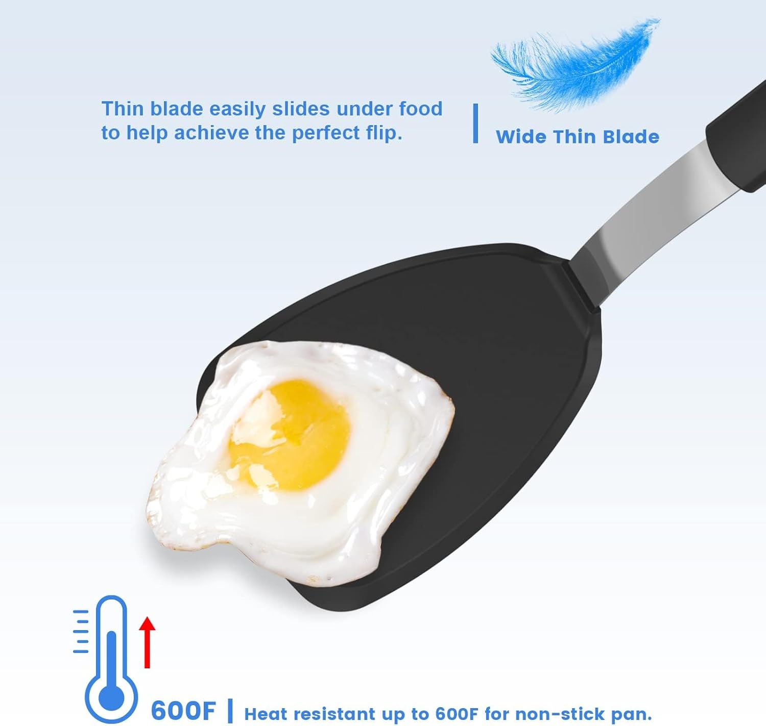 GEEKHOM – Espátulas de silicona para utensilios de cocina antiadherentes, 600 F, resistentes al calor, extra grandes y anchas, espátulas flexibles