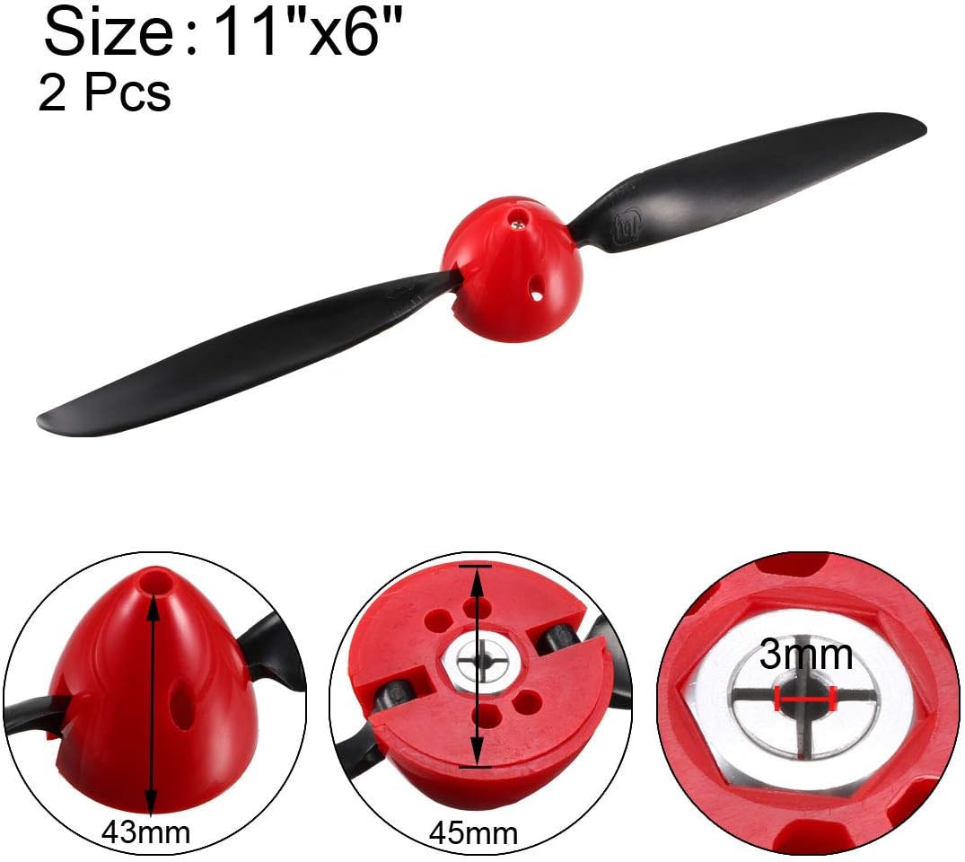 uxcell Hélices plegables RC 11×6 pulgadas Spinner Tamaño D45xH43mm 0.118 in Diámetro del eje del motor. 2-Paletas para helicóptero de avión Nylon