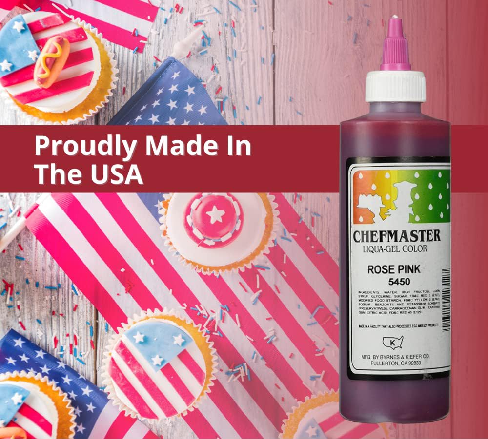 Chefmaster Colorante alimentario rosa Liqua-Gel  Color vibrante  Tinte de grado profesional para glaseado, glaseado, fondant  hornear y decorar