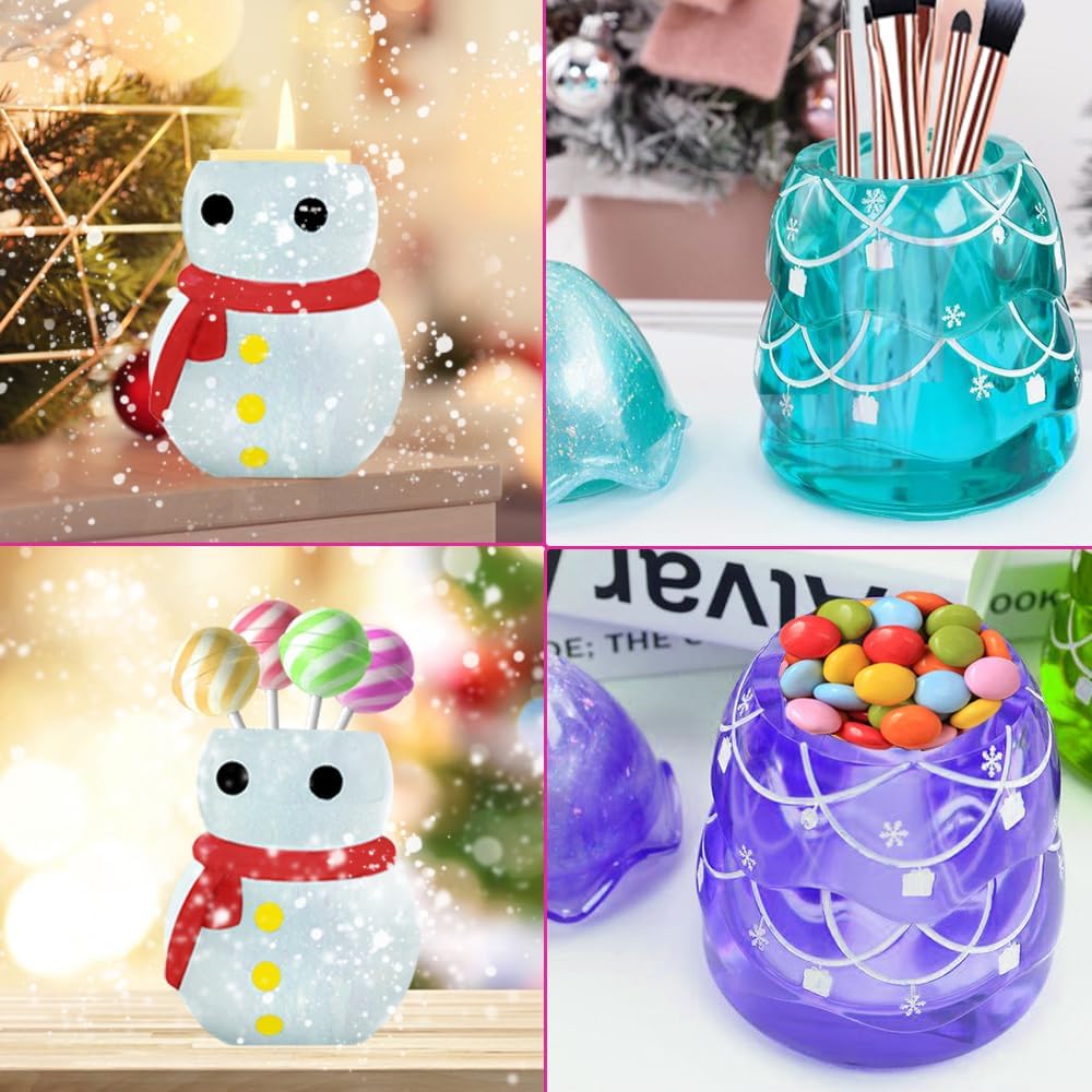 Juego de 3 moldes de silicona para frascos, moldes de resina para tarros de Navidad, muñeco de nieve, árbol de Navidad, moldes de resina con tapa,