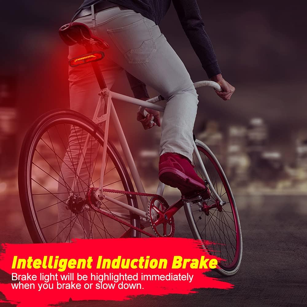 ONVIAN Luz trasera inteligente para bicicleta con señales de giro, alarma de bicicleta con mando a distancia, luz trasera recargable, luces de
