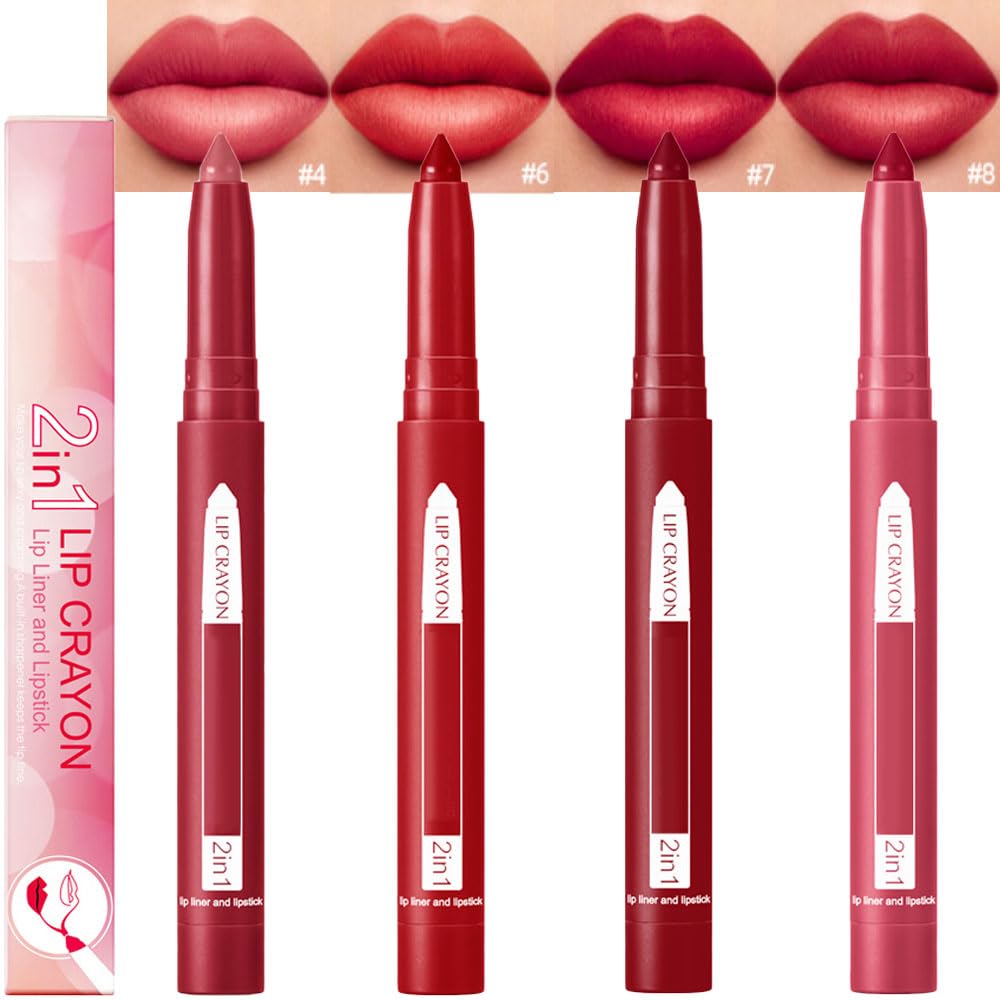 Juego de 4 lápices de labios mate, lápiz delineador de labios retráctil impermeable, delineador de labios de alta pigmentación para maquillaje