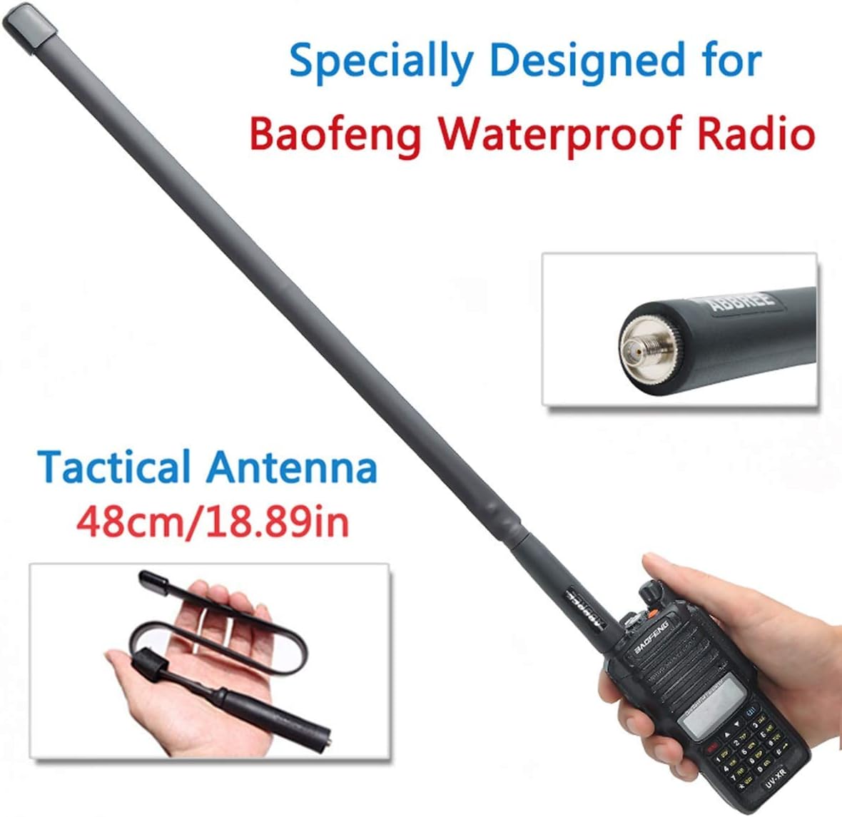 ABBREE Plegable CS Tactical SMA-hembra conector doble banda VHF UHF 144430Mhz antena para Baofeng UV-9R UV-9R Plus UV-9R PRO UV-9G UV-82WP UV-XR
