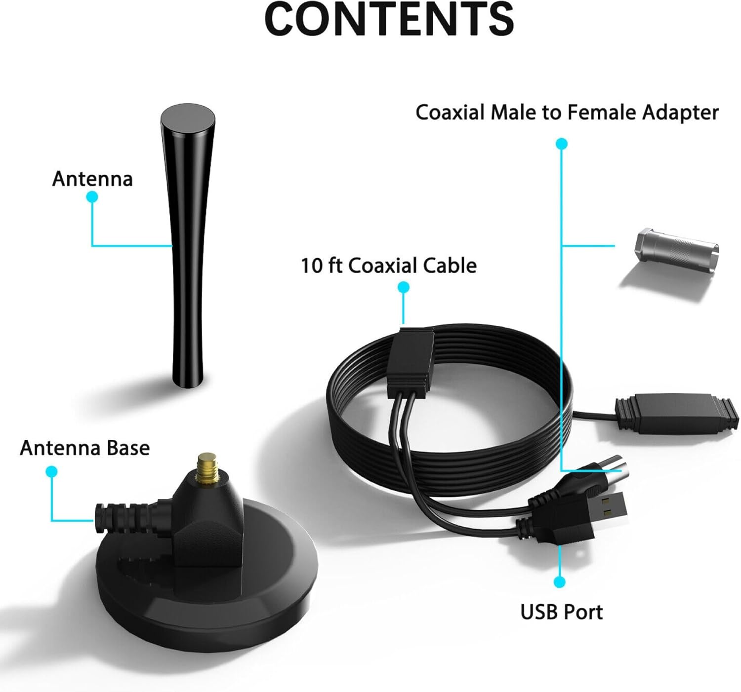 Antena de TV digital HD con base magnética, antena de TV interior para Smart TV, amplificador de rango de 300 millas, amplificador de señal,