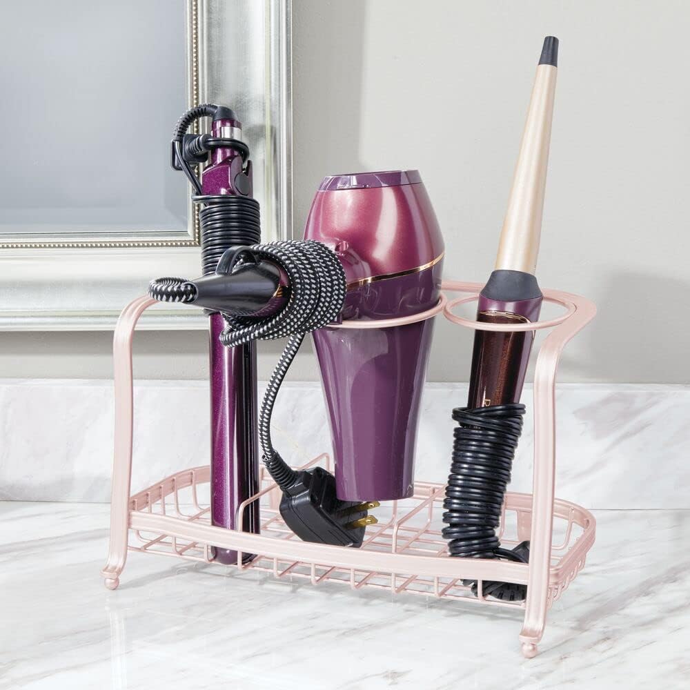 mDesign – Organizador de metal para el baño, para herramientas de cuidado del cabello y peinado, secadora, plancha alisadora, rizador, alisador del