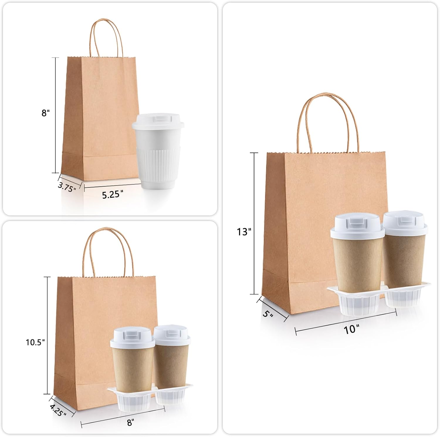 TOWRAP Bolsas de papel marrón con asas de varios tamaños, 75 bolsas de regalo de papel kraft a granel, bolsas de compras, bolsas de fiesta, bolsas