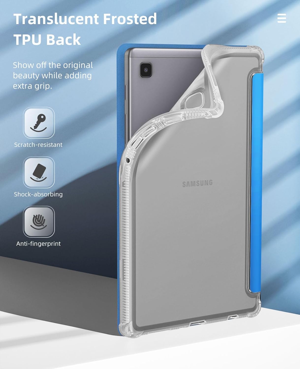 MoKo Funda compatible con Samsung Galaxy Tab A7 Lite de 8.7 pulgadas 2021 (SM-T225T220T227), funda inteligente delgada y ligera con triple soporte