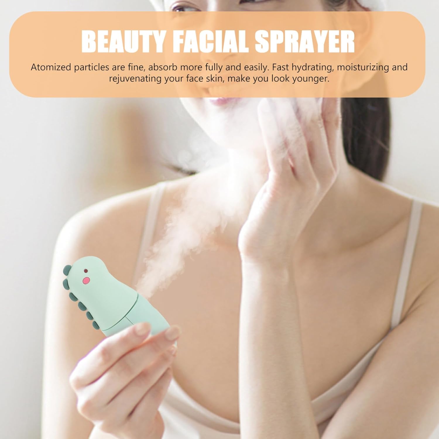 Beavorty 1 Unidades Nano Spray Dispositivo de Hidratación Pequeño Dinosaurio Humidificador Carga USB Mini Vapor Facial Portátil Luz Verde Belleza