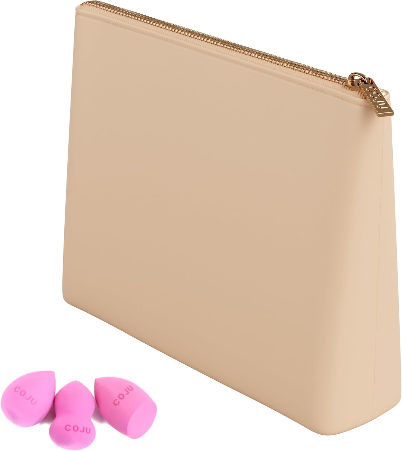 COJU Bolsa de maquillaje de silicona con cremallera de metal lujosas bolsas de maquillaje para mujeres, soporte para brochas de maquillaje